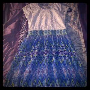Blue green white dress